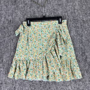 Vigoss Skirt Womens Extra Large Green Floral‎ Wrap Ruffles Tie Mini Short Boho
